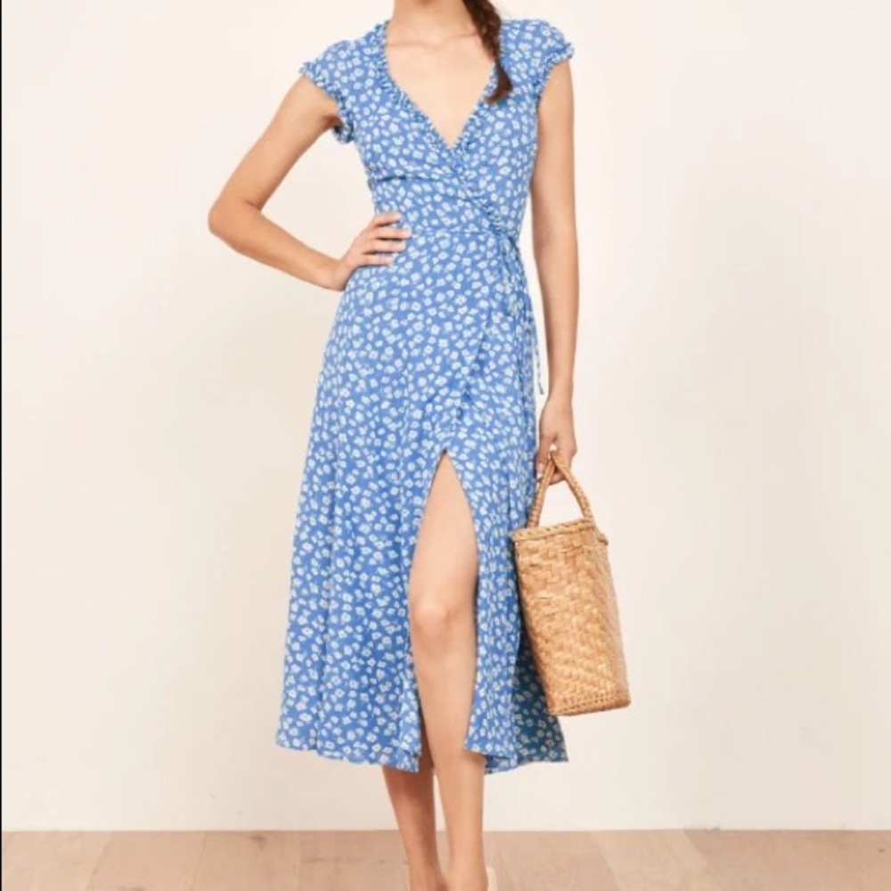 Reformation Gwenyth dress, XS blue & white pattern
